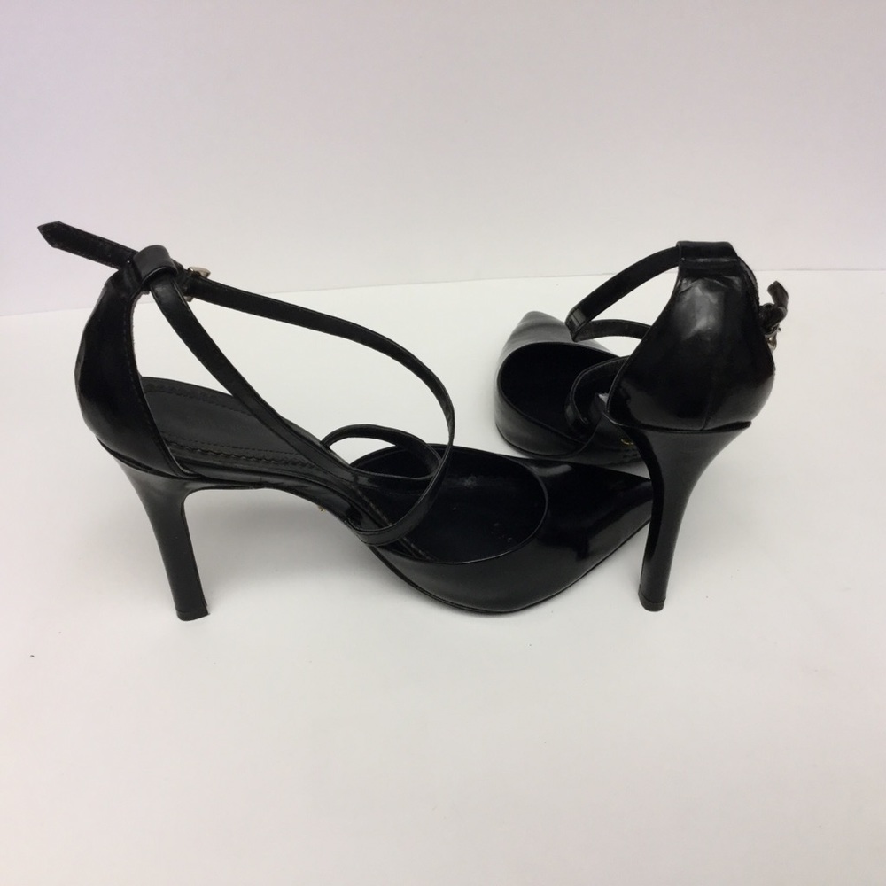 POUR LA VICTOIRE  PATENT LEATHER ANKLE STRAP HEELS BLACK 9 EUC - Picture 5 of 8